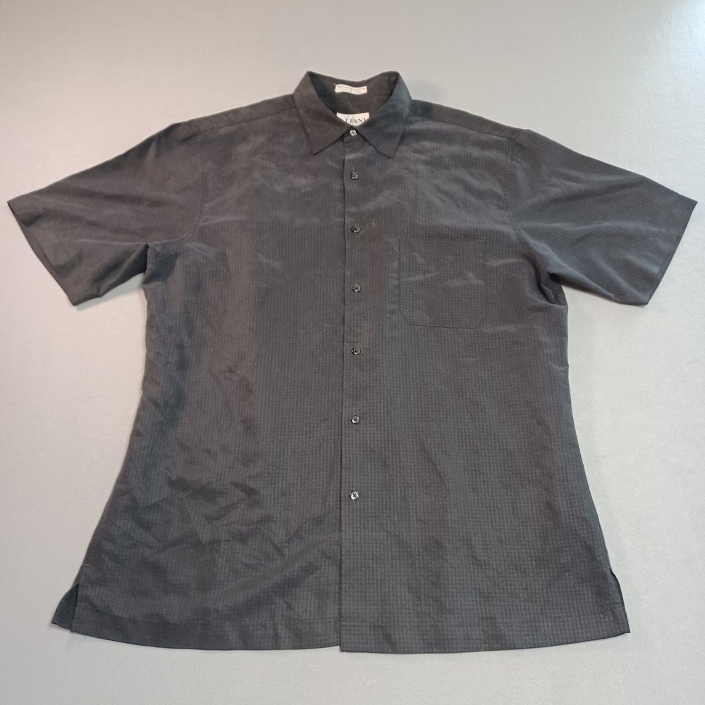 Alfani Mens‎ Large Charcoal Gray Short Sleeve Button Up Shirt Rayon Blend